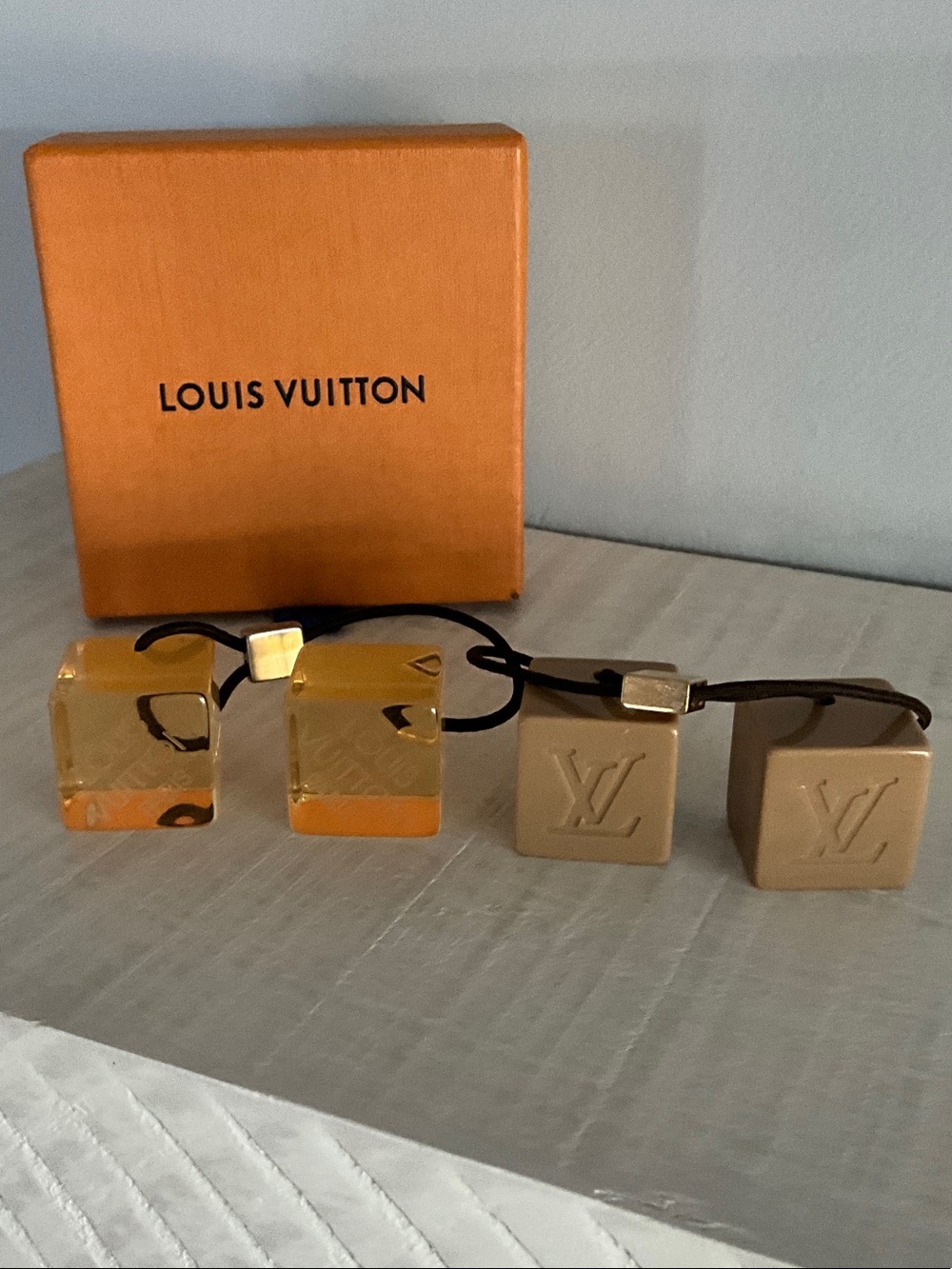 Louis Vuitton Amber and Tan LV Cube Hair Ties